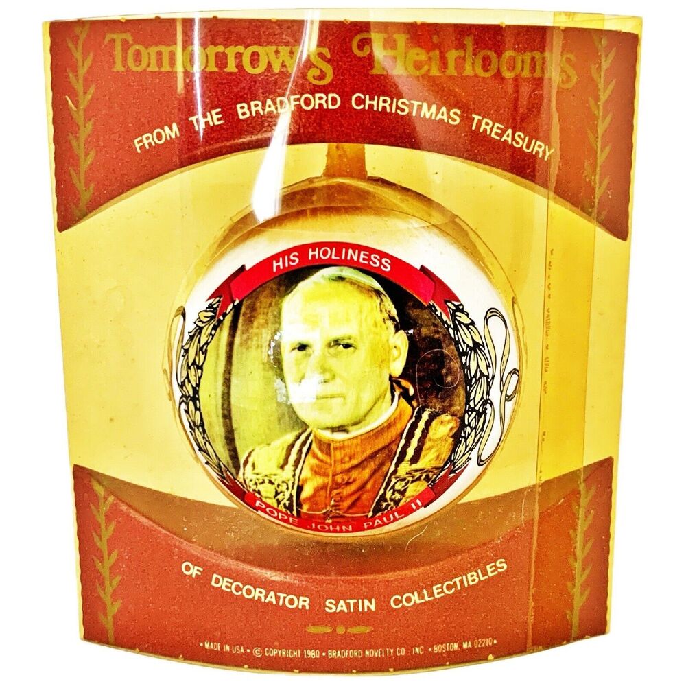 Vintage 1980 Pope John Paul II Christmas Tree Ornament Satin Bradford NEW NIB